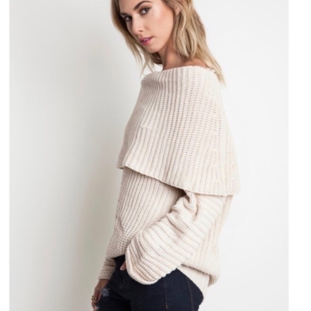 Mauve Chunky Off the Shoulder Sweater Top - Picture 4 of 5
